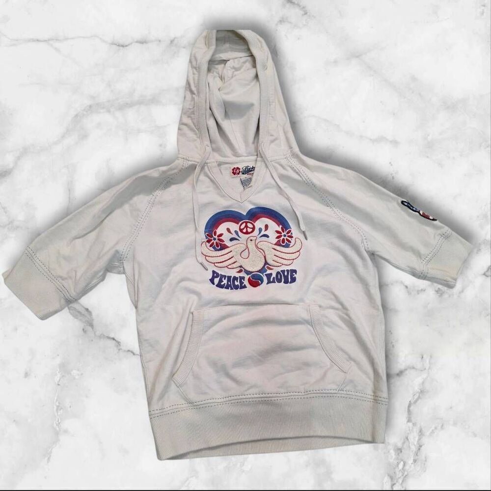 Lucky Brand White Vintage Peace & Love Hoodie Size Small